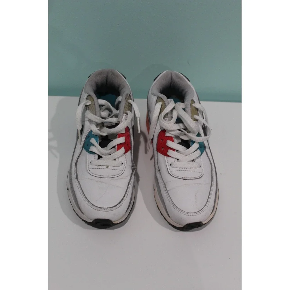 Nike Air Max 90 Kids Sneakers White Grey Red Teal CD6864-108 Size 5Y